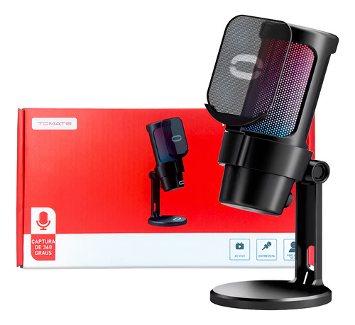 Microfone Gamer Condensador Rgb Preto