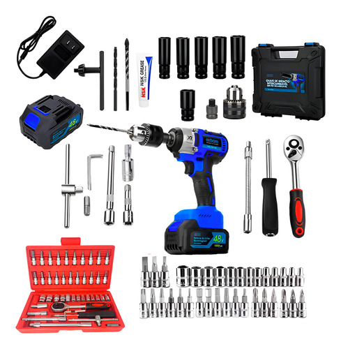 Kit Chave De Impacto 48v + Jogo Soquete 46 Peças