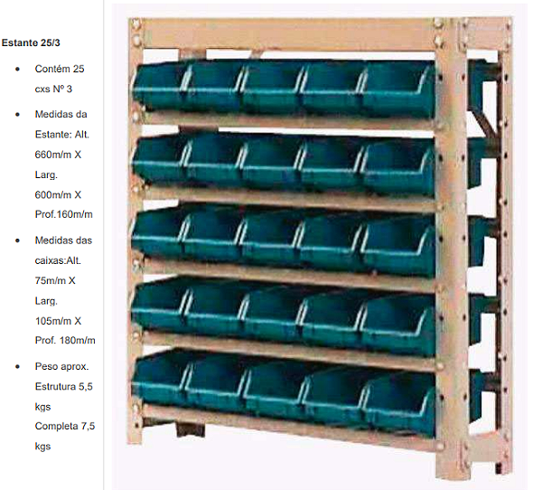 Estante para Gaveteiros Caixa Bin Nº 3 Mod 25/3