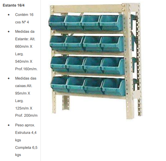 Estante para Gaveteiros Caixa Bin Nº 4 Mod 16/4