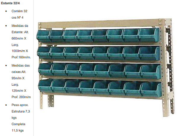 Estante para Gaveteiros Caixa Bin Nº 4 Mod 32/4