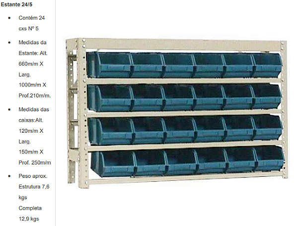 Estante para Gaveteiros Caixa Bin Nº 5 Mod 24/5