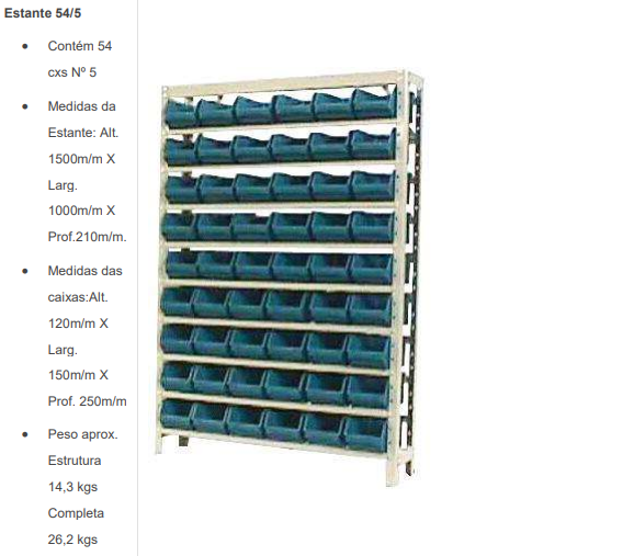Estante para Gaveteiros Caixa Bin Nº 5 Mod 54/5