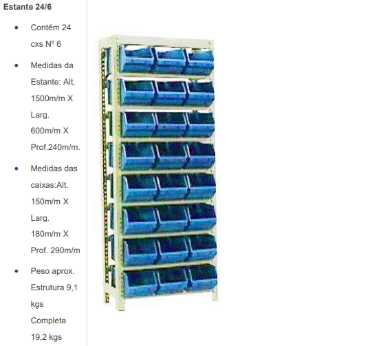 Estante para Gaveteiros Caixa Bin Nº 6 Mod 24/6