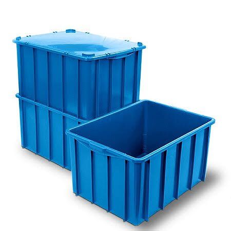 Caixa Organizadora Plástica 130 Litros COM TAMPA Empilhável Azul