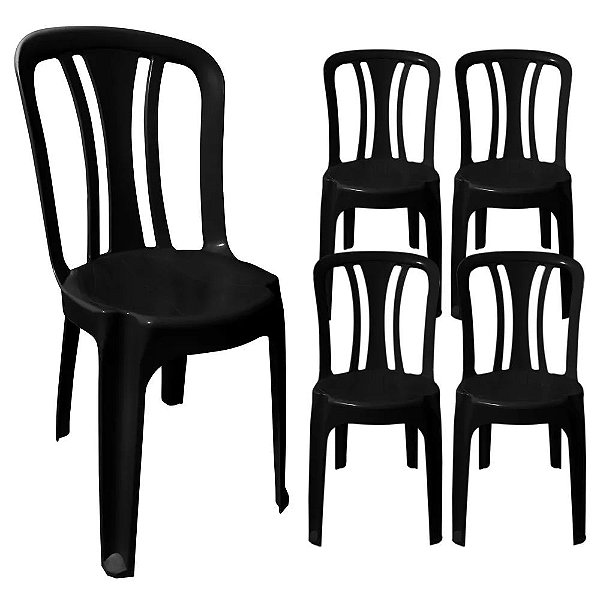 Kit 5 Cadeiras Plástica Bistrô 182Kg Preta