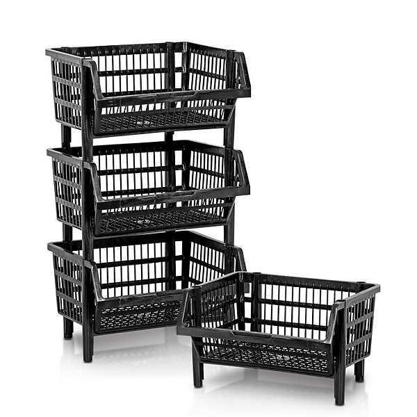 Kit 36 Unidades Cesto 44cm Expositor Empilhável de Plástico Organizador Pequeno