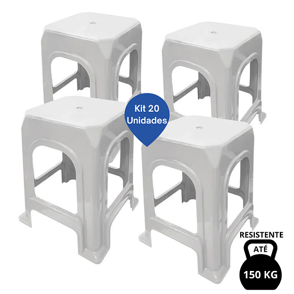 Kit 20 Banquetas/Bancos de Plástico Reforçado 150 Kilos Branco