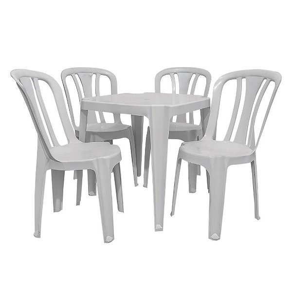 10 Kits Jogo de Mesa com 4 Cadeiras Plásticas Bistrô 182 Kilos Branca