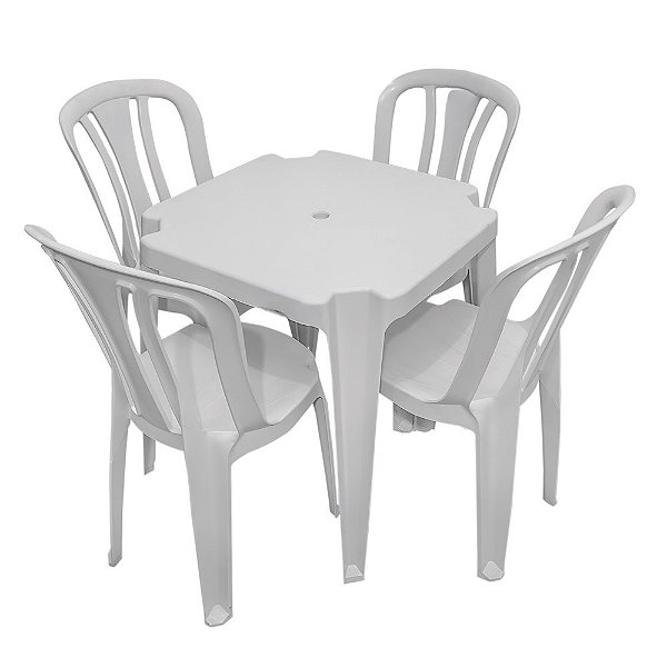 5 Kits Jogo de Mesa com 4 Cadeiras Plásticas Bistrô 182 Kilos Branca
