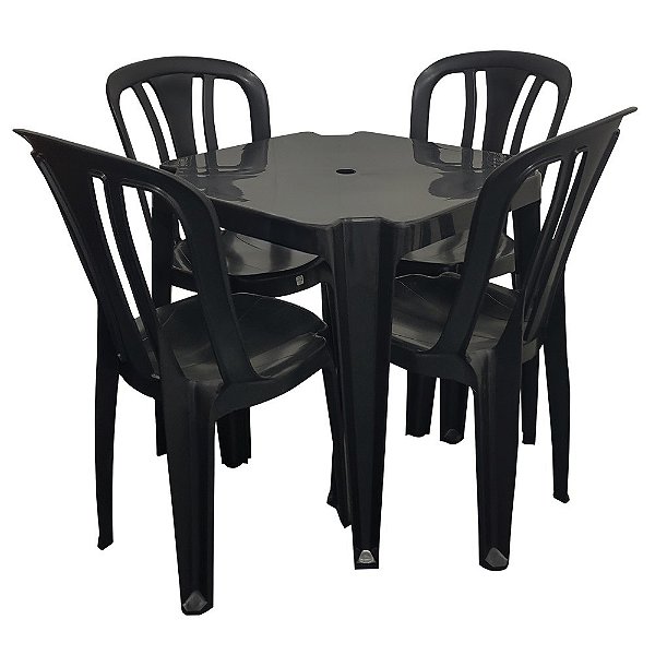 5 Kits Jogo de Mesa com 4 Cadeiras Plásticas Bistrô 182 Kilos Preta