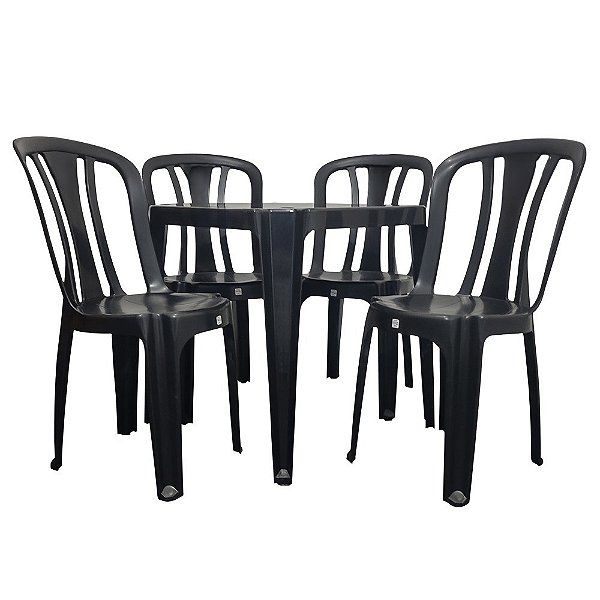 10 Kits Jogo de Mesa com 4 Cadeiras Plásticas Bistrô 182 Kilos Preta