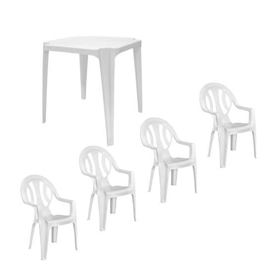 10 Kits Conjunto/Jogo de Mesa com 4 Cadeiras Poltronas Plástica Monobloco Branco