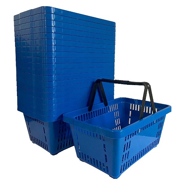 Kit 10 Cestas/Cestinha de Mercado Plástica 16 Litros com Alça Azul
