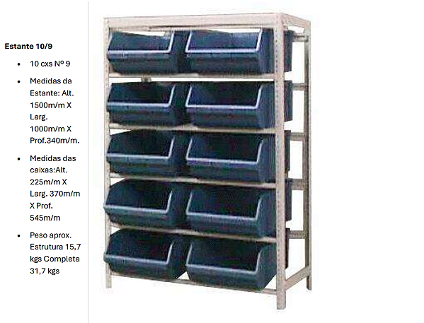 Estante para Gaveteiros Caixa Bin Nº 9 Mod 10/9