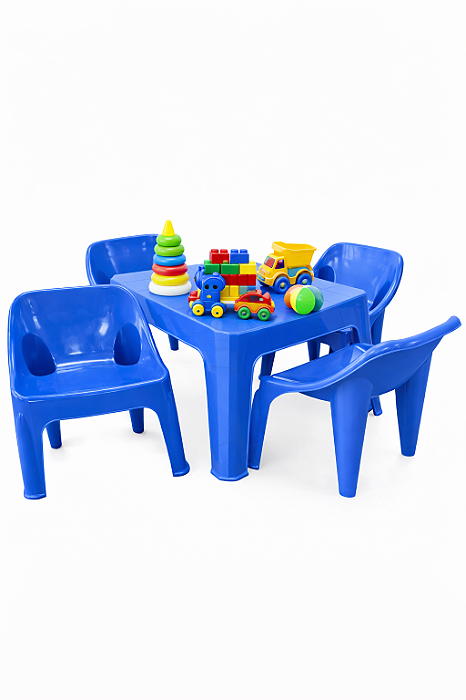 Mesa Infantil com 4 Cadeiras de Plástico Azul - Resistente e Seguro