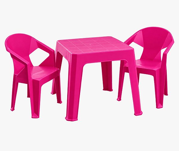 Mesa Infantil com 2 Cadeiras Diamante de Plástico Rosa - Resistente e Seguro
