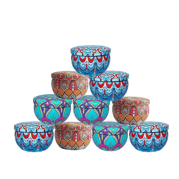 Kit 10 Latas de Alumínio Decoradas Mandala Para Velas 150ml
