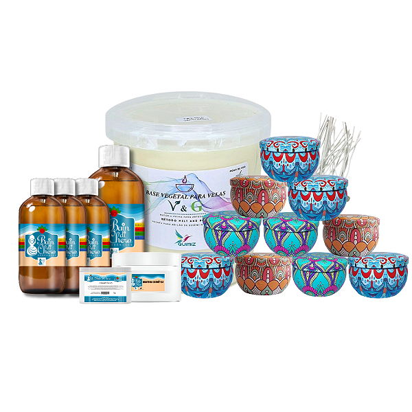 Kit Básico para Produção de Velas Aromáticas para Massagem com Latas Mandala 150ml