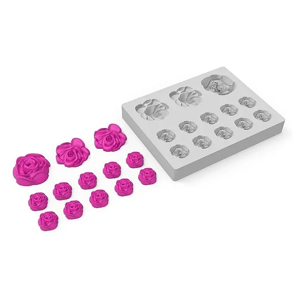 Molde de Silicone Rosas 13 Cavidades para Sabonetes, Velas e Resina Artesanal