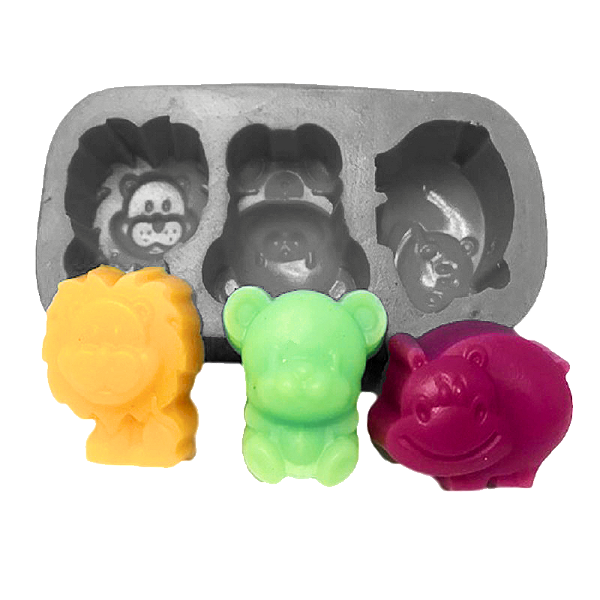 Molde de Silicone Zoo 3 cavidades Urso, Leão e Hipopótamo