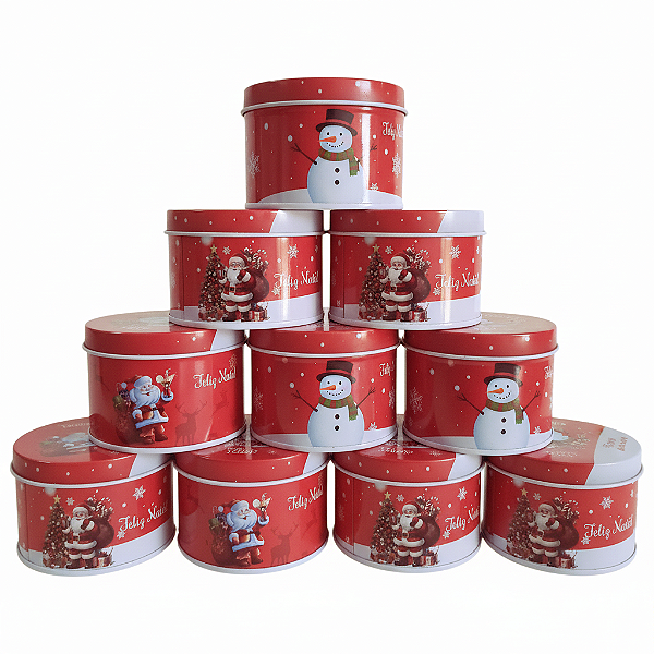 Kit 10 Latas Decoradas de Natal para Velas com Tampa e Estampa Sortidas 150ml
