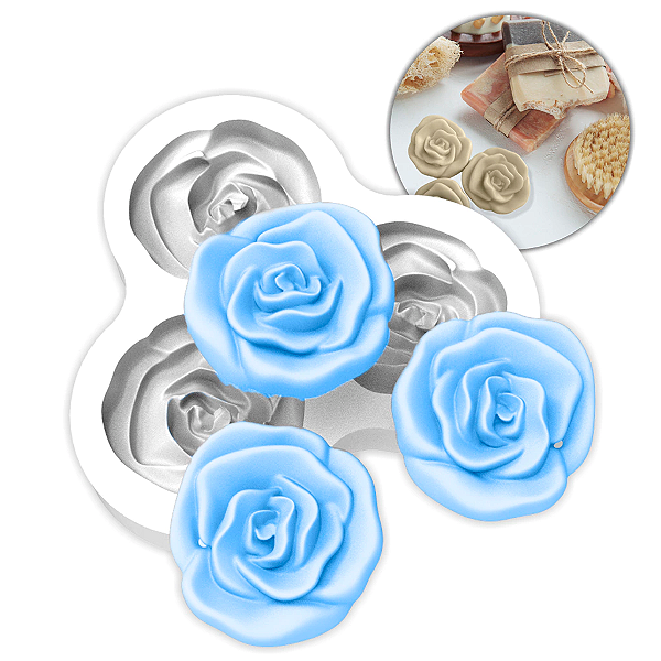 Molde de Silicone Rosas 3 Cav para Sabonetes, Velas e Resina Artesanal