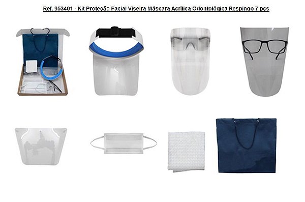 Ref. 953401 - Venda Kit para Proteção Facial Viseira Máscara Acrílica Odontológica Respingo 7 pçs