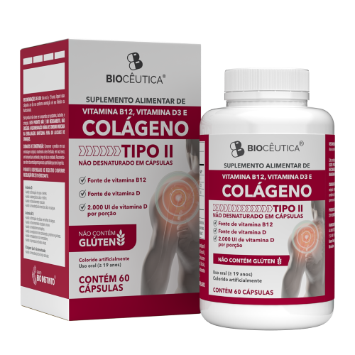 Suplemento Alimentar Vitamina B12, Vitamina D3 e Colágeno Tipo II - (60 Cápsulas)