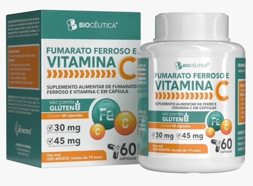 Fumarato Ferroso e Vitamina C (60 Cápsulas)