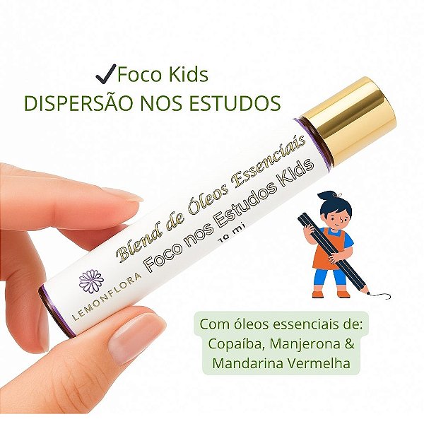 Blend Roll-On Kids Infantil 10ml | Foco TDAH I Concentração nos Estudos | Vetiver, Lemongrass & Limão | Lemonflora