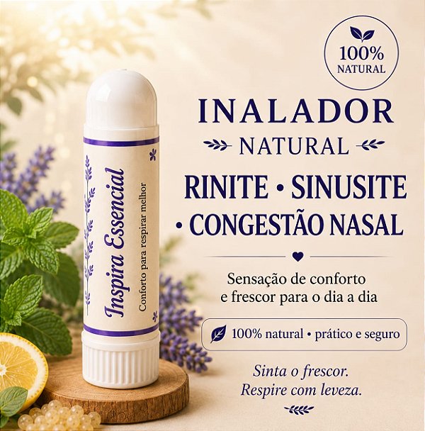 Inalador Aromaterapia Descongestionante Natural I Sinusite, Rinite Frescor e Conforto Respiratório | Óleos Essenciais Naturais