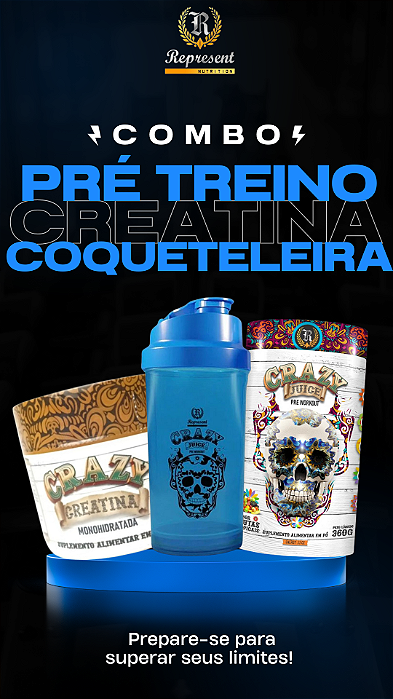 Kit Creatina 150g 100% Pre Treino 360g + 1 coqueteleira - Represent Nutrition