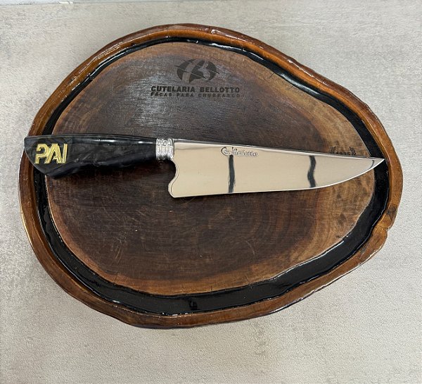 Faca Pai - Aço Inox - Churrasco 8" - Pingente Pai - Resina Preta
