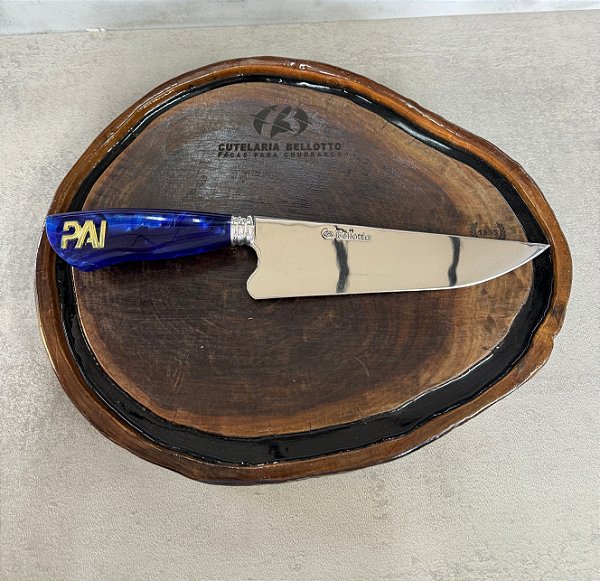 Faca Pai - Aço Inox - Churrasco 8" - Pingente Pai - Resina Azul