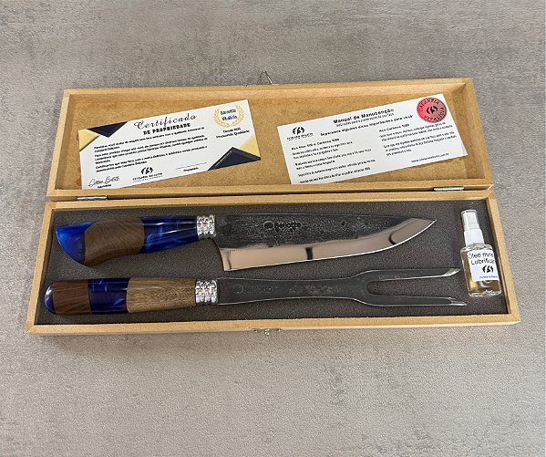 KIT FULL CARBONO AZURRA - Classic 8" + Garfo 8" + Caixa de Madeira