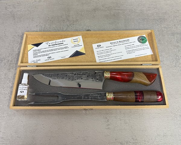 KIT FULL CARBONO ROSSA - Abridor 8" + Garfo 8" + Caixa de Madeira