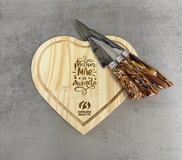 KIT COZINHA GOURMET - 3 FACAS INOX + CABO CARAMELO + TÁBUA