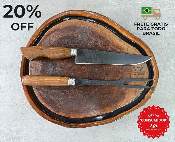 KIT FULL CARBONO BLACK MADEIRA - Picanheira 8" + Garfo 8"