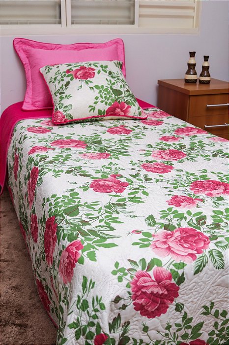 Cobre Leito Solteiro (Flores Rosas)