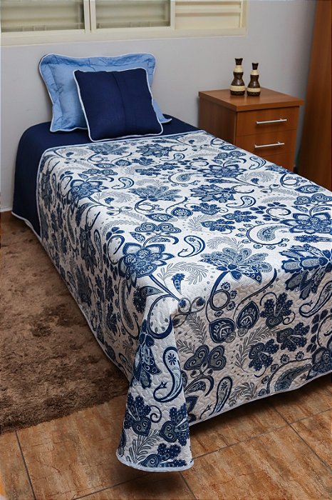 Cobre Leito Solteiro (Azul Floral)