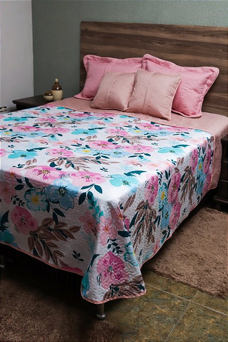 Cobre Leito Casal Queen (Floral Rose)