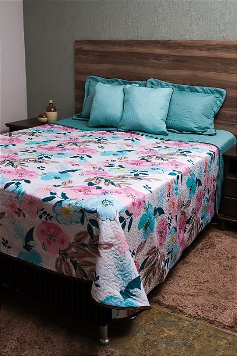 Cobre Leito Casal Queen (Floral Azul)