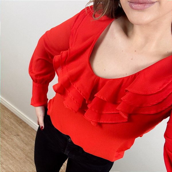 Camisa com babado frontal Vivian