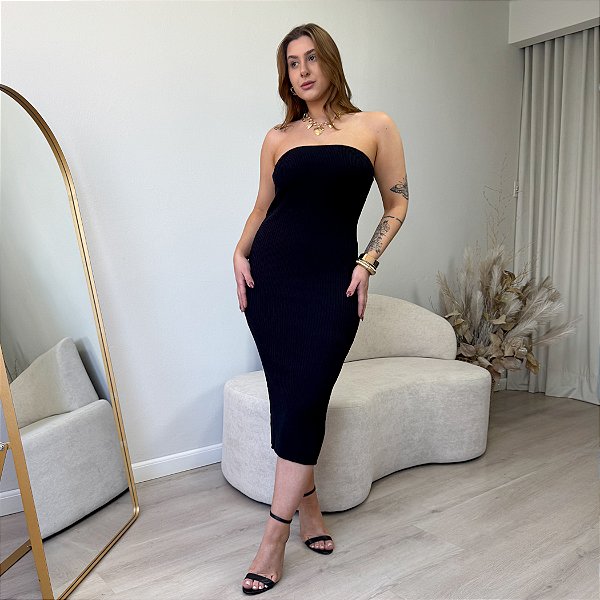 Vestido midi em modal sem alça Brenda
