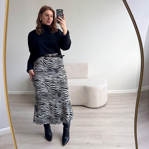 Saia midi evasê animal print Marcela