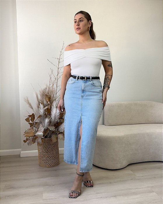 Saia jeans alongada Denim Zero DZ7301