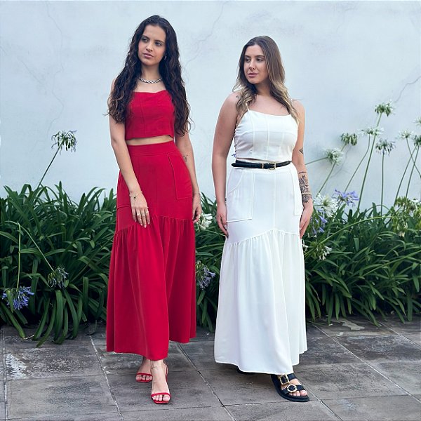 Saia midi com babado Jade