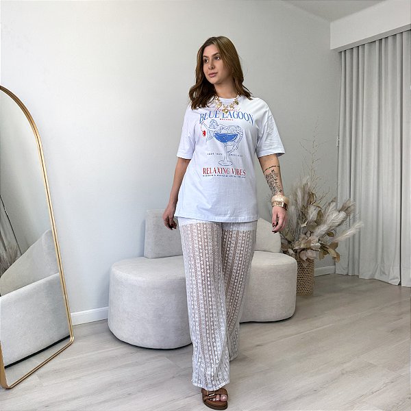 Calça pantalona de renda Mykonos