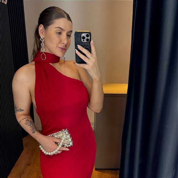 Vestido midi gola alta Alessandra